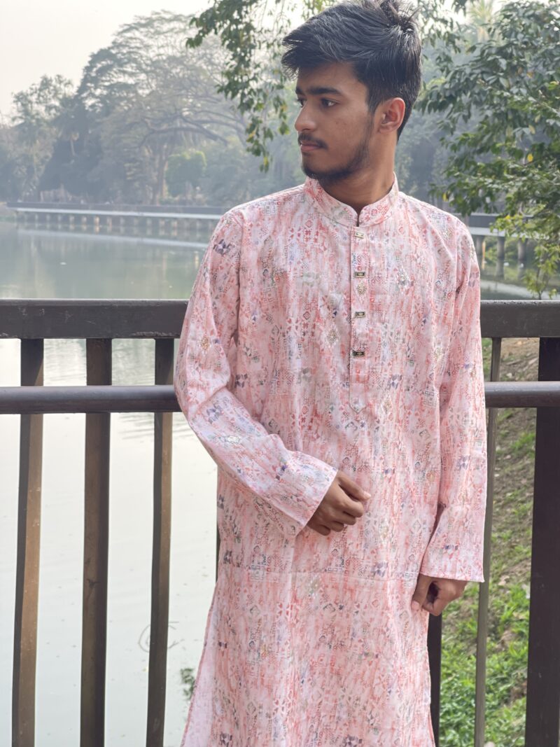  Modern Pink Printed Panjabi
